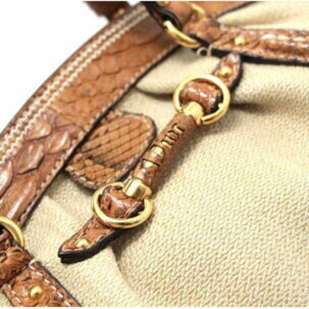 Dior Christian canvas braided Straw python handbag Tan - Picture 4 of 6
